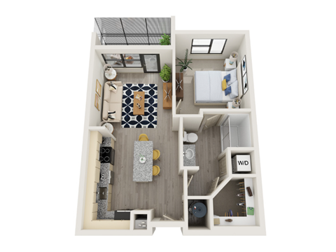 Floor plan for 1 bed, 1 bath, 692 sqft